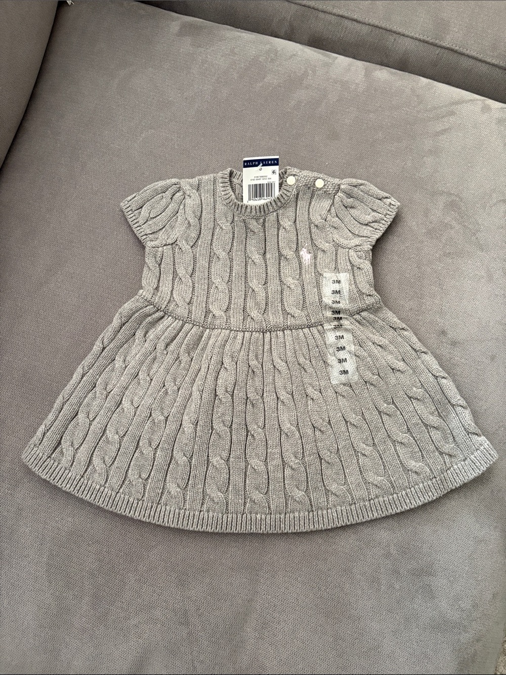 Ralph Lauren Light Gray Cable-Knit Short Sleeve Dress